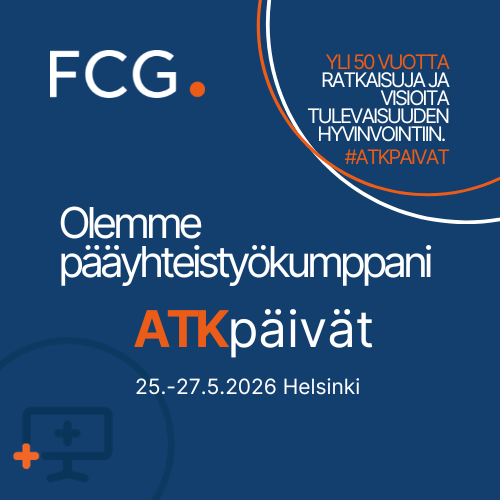 Finnish Consulting Groupin mainos, jossa kerrotaan valkoisella tekstillä että olemme pääyhteistyökumppani ATK päivillä.