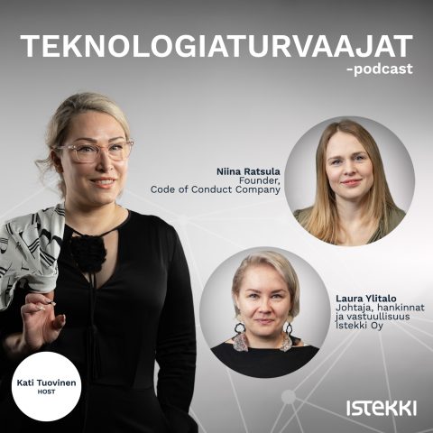Kati Tuovisen, Niina Ratsulan ja Laura Ylitalon potretit harmaata taustaa vasten.